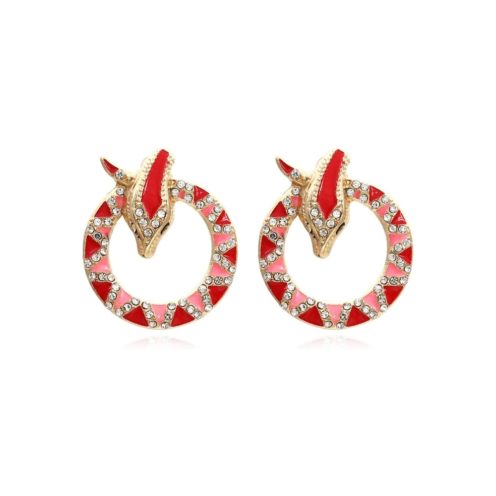 Red, Gold, and Pink Snake Earrings